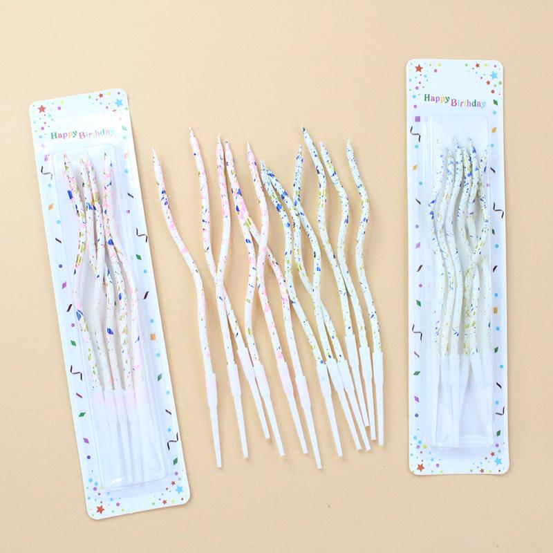 Neuer Stil Besprenkelte Goldkuchen-Dekoration Kurve Saugkarte 6 Kerzen Kreative Party Gebogene Spiral-Kunstkerzen