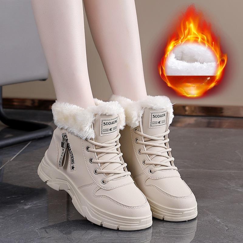 Women's high top large size soft sole fall and winter warm fur one snow boots padded lining non-slip hiking casual sports cotton boots
