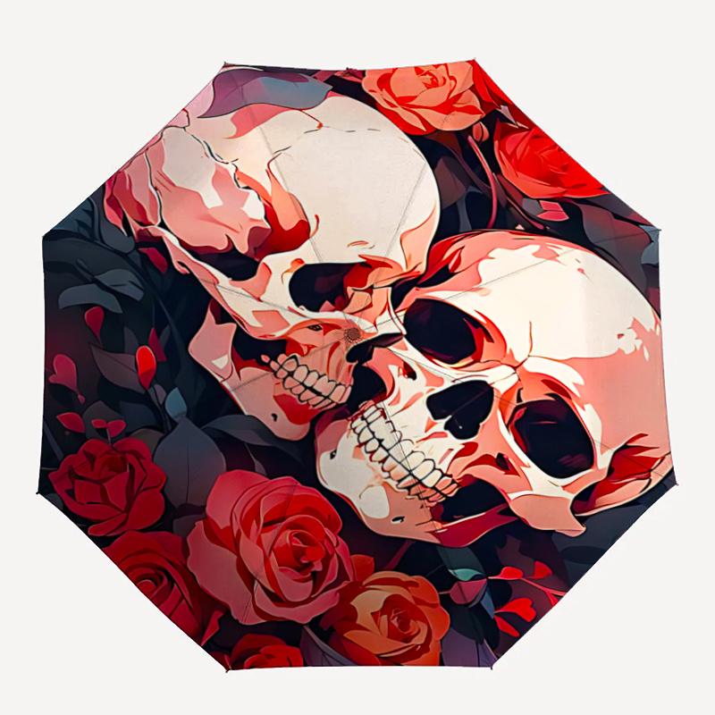 1pc Romantic Skulls & Roses Auto Open Close Umbrella, Portable Folding Design with Iron Frame for Outdoor Use, Perfect Gift for Fans, Travelers,