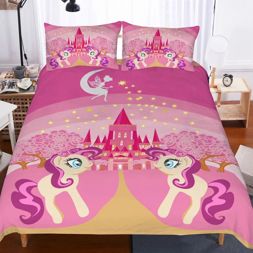 Classic SkinFriendly Single Double Twin Queen King Size Bedsheets 3D Printed Flying Cartoon Unicorn Covers With Pillow Strips Quilt