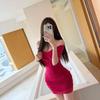 Sexy Girl Crossed Neckline Dress With Pleated Design For Date Night