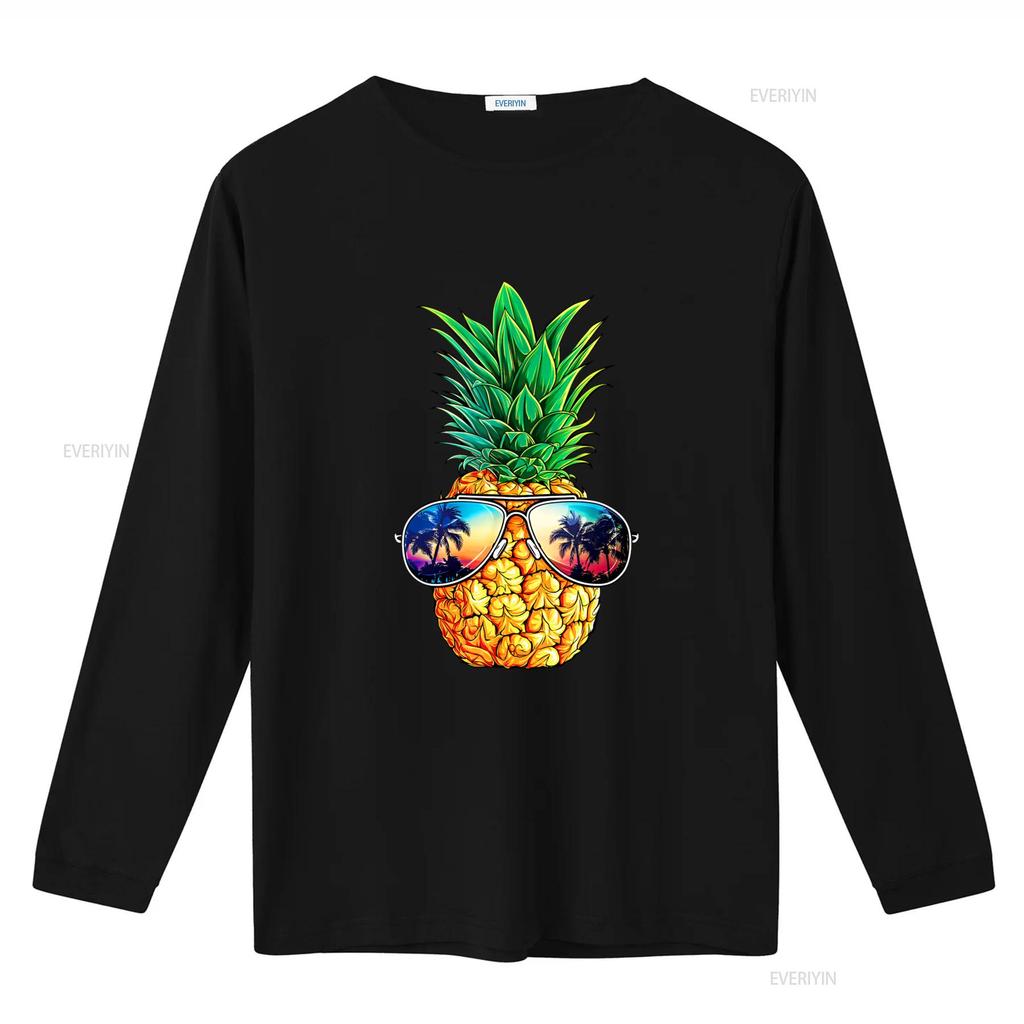 Fashion Pineapple Sunglasses T Shirt Aloha Beaches Hawaii Hawaiian Black Vintage Washed Streetwear Fashion Soft Casual Slightly