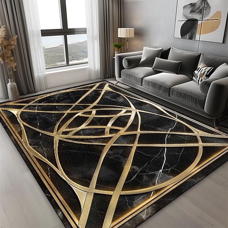 Boho Style Luxury Black Gold Carpets Living Room Bedroom Decoration High-grade Sofa Large Rugs Lounge Coffee Tables Mats Flannel