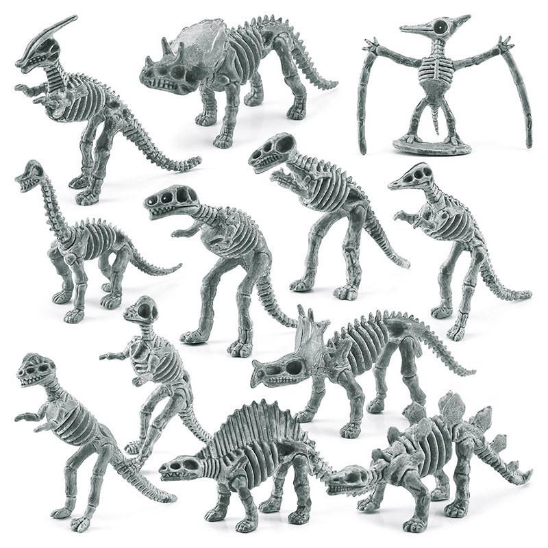 High-quality Gray Dinosaur Skeleton Set Including Triceratops And Popular Species