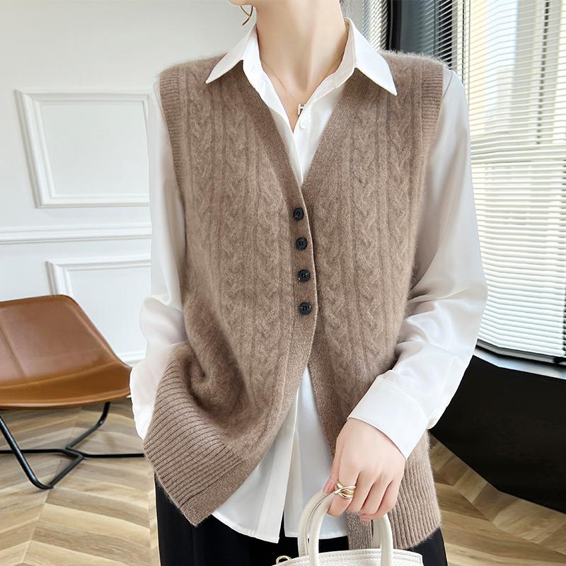 Women's cashmere vest Qinghe cashmere 30% cashmere 70% wool autumn and winter cashmere vest soft and warm