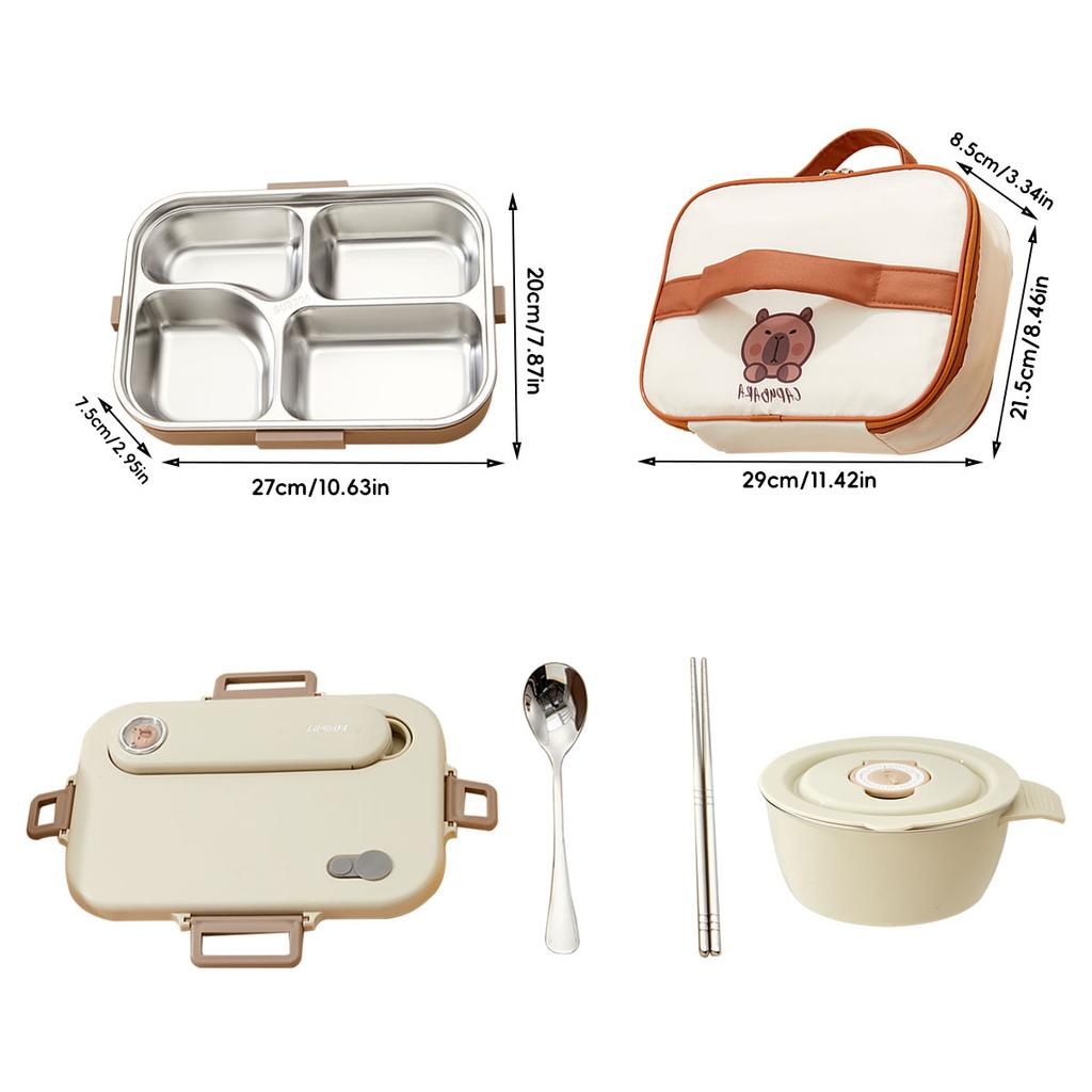 Capybara 304 Stainless Steel Divided Lunch Box With Bowl & Cutlery Microwave Students Portable Large Capacity Bento Box