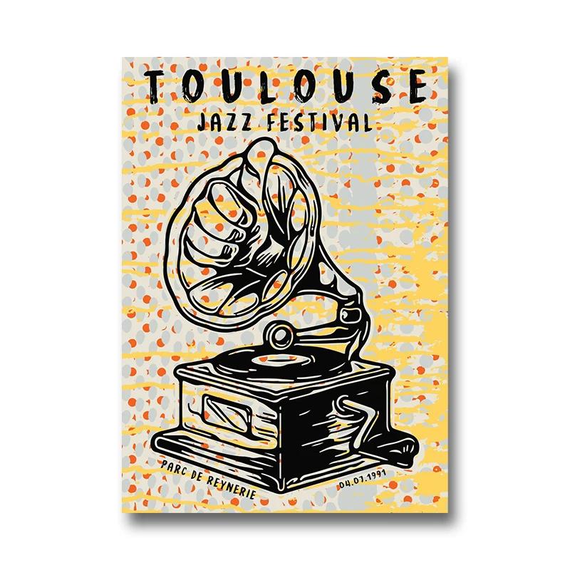 Vintage Jazz Festival Canvas Paintings Retro Jazz Club Poster and Print Wall Art Picture for Living Room Cuadros Home Decoration