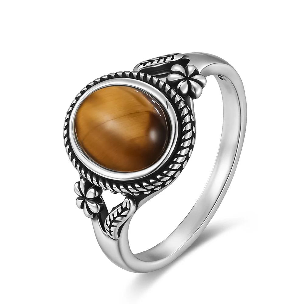 Vintage  Sterling Silver Natural Black Onyx 8*10mm Ring Flower Shaped Ring Fine Jewelry Finger Ring For Women