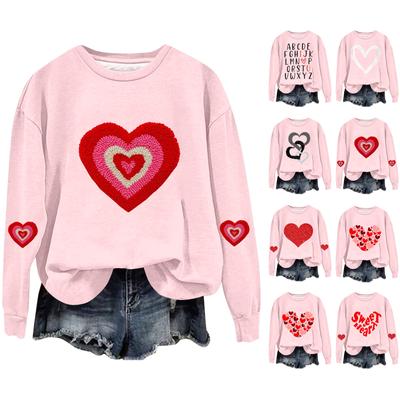 Women's Fashion Valentine's Day Printed Long Sleeve Loose Round Neck Sweatshirt Top Fall