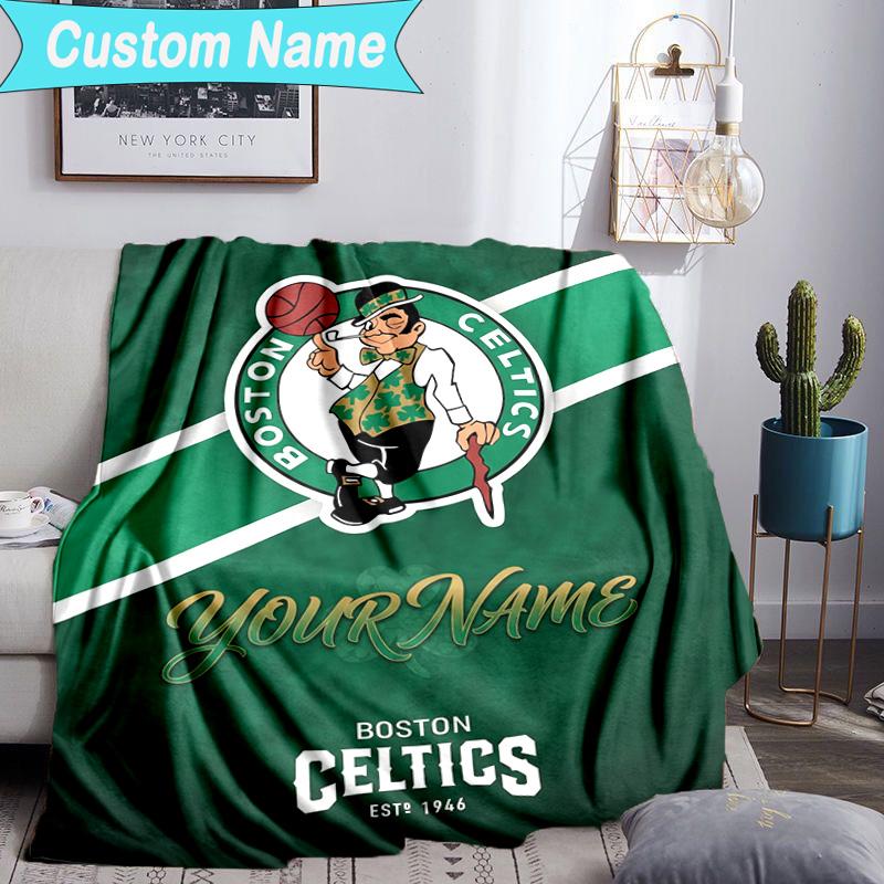 Custom Name Blanket Boston Basketball Blanket Bedding Blanket for Travel, Camping, Living Rooms, Offices, Sofas, Fan Christmas Gift