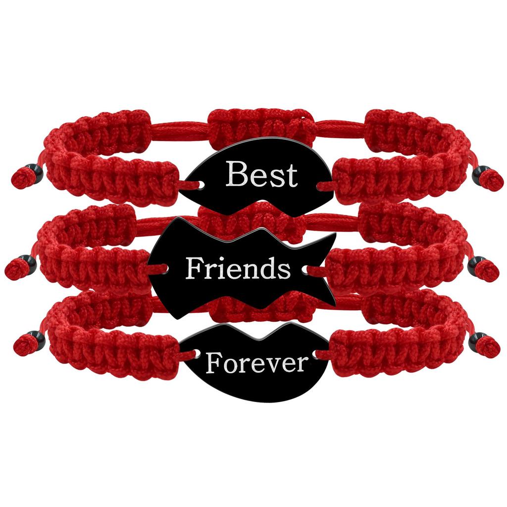 3-Piece Multicolor Puzzle Heart Best Friends Bangle Set, Titanium Steel Engraved