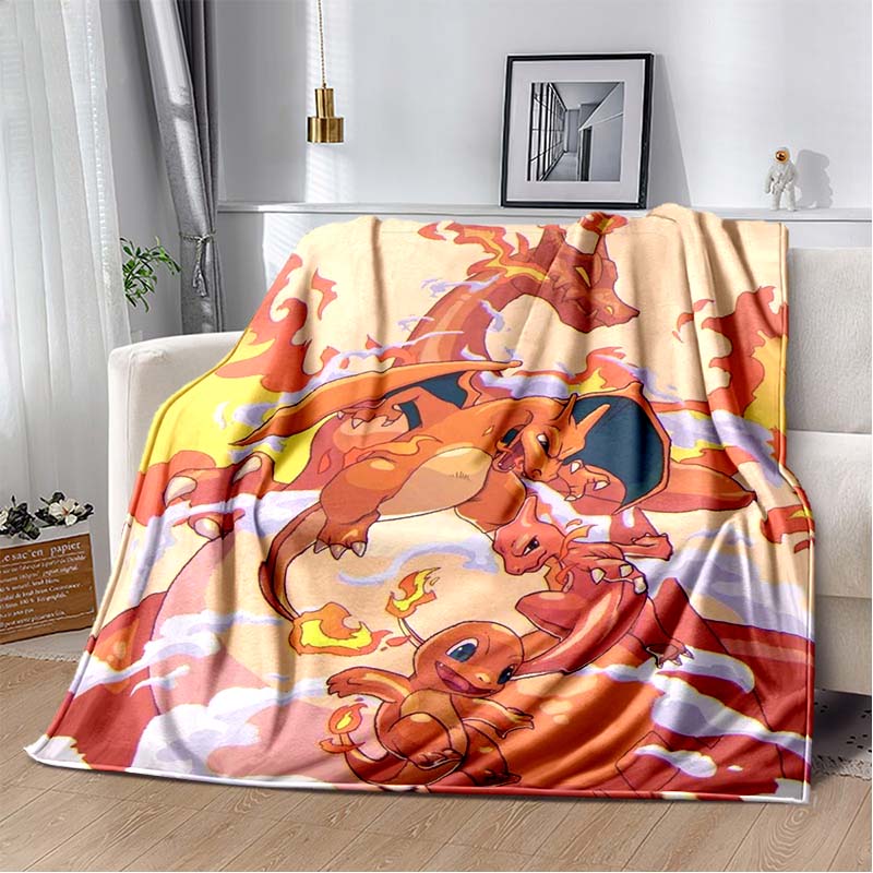 3D-Printed Cute Cartoon Charizard Blanket — Fluffy, Soft, and Warm Throw for Bedroom Decor and Home Comfort