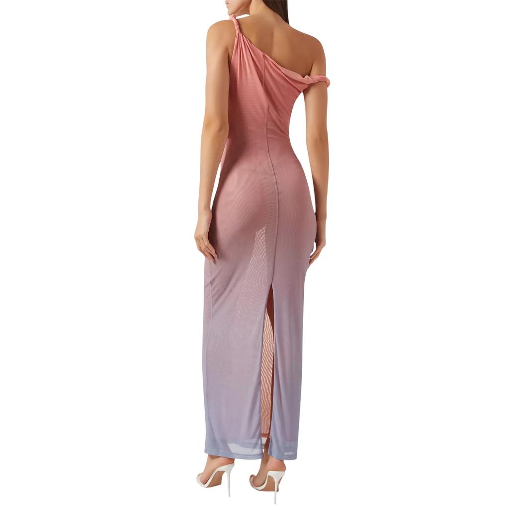 Good American Womens/Ladies Ombre Mesh Bodycon One Shoulder Maxi Dress
