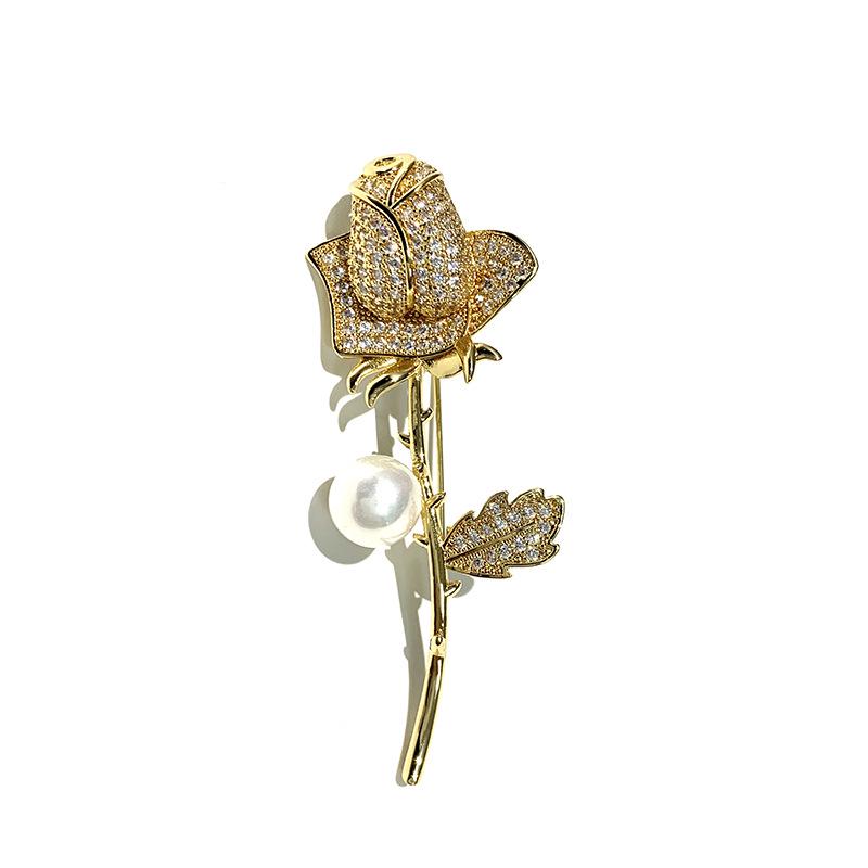 Dilly Snow 3D Rose & Pearl Brooch for Women – Elegant Clothing Accessory