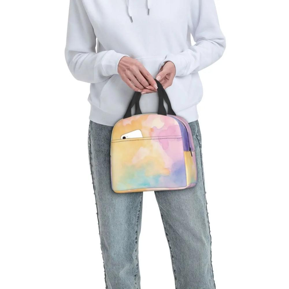 Blunt Color Mist Watercolor Pattern Insulated Lunch Bag for Women Children Leakproof Food Boxes Thermal Lunch Box Tote