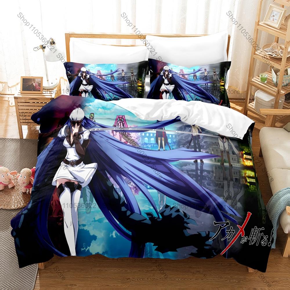 Akame Ga Kill! Kpop Bedding Set 3 Piece Duvet Cover Set 3D Printed Quilt Cover Pillowcase Soft Bed Set for Kid Adults Fans Gift