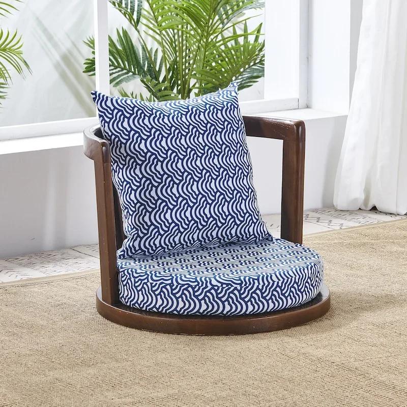 Japanese Meditation Chair - with Armrests & Back Support, Asian Traditional Floor Tatami Style, Solid Ash Wood Armchair