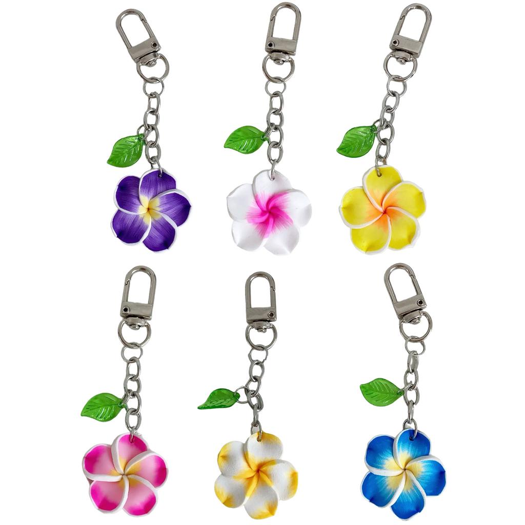 Sweet Frangipani Floral Pendant Keychain Cheerful Sunflower Key Ring Bag Decoration Gift For Women Girls Friend