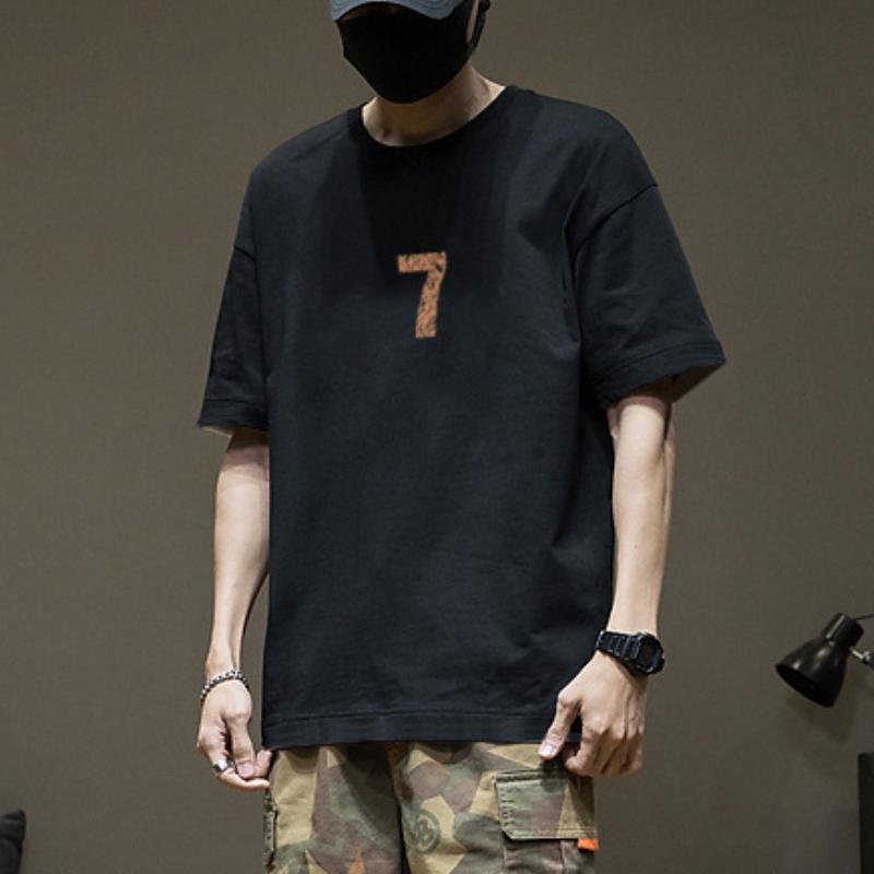 Cotton Heavyweight Summer Hong Kong Style Short Sleeved T-shirt for Men Loose Plus Size Fat T-shirts Trendy Pure Cotton