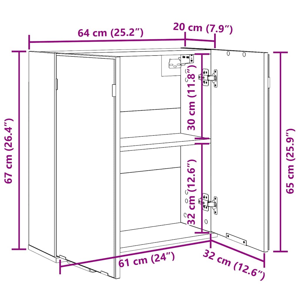 Mirror Cabinet with Shelf Black Oak Effect 64 X 20 X 67 Cm
