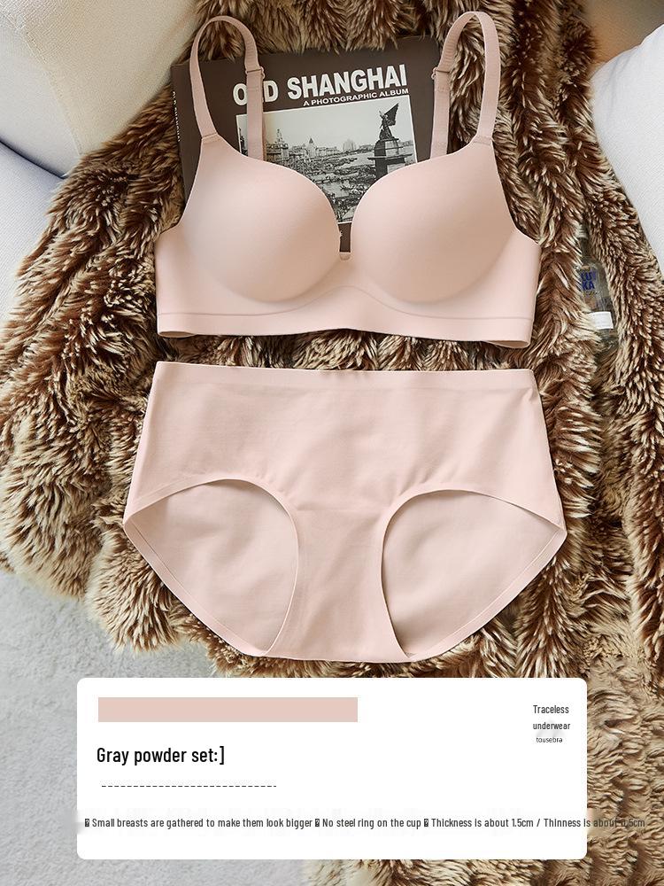 Women's Seamless Push-Up Bra & Underwear Set - Small Chest, Adjustable Anti-Sag Support, Thin Summer Design