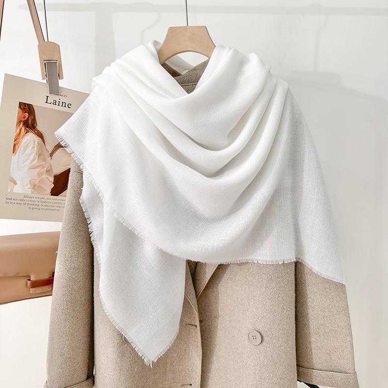 Simple literary and artistic yarn with sunscreen, elegant shawl, women's solid color square short fringed temperament scarf