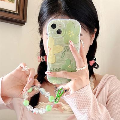 Koreanische Freshen Ölgemälde Grüne Blume Perle Armband Weiche Telefon Fall Für Iphone 14 12 11 13 Pro Xr X xs Max Schutzhülle