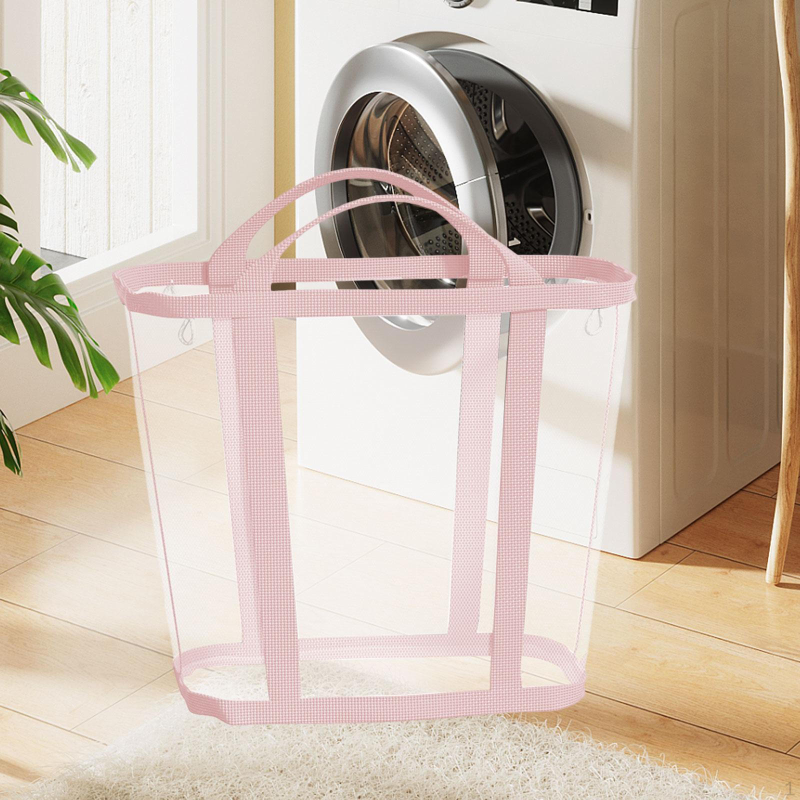 

Foldable Laundry Basket Dirty Clothes Organizer Mesh Bag Elegant Lightweight Hamper Tote Pink Large