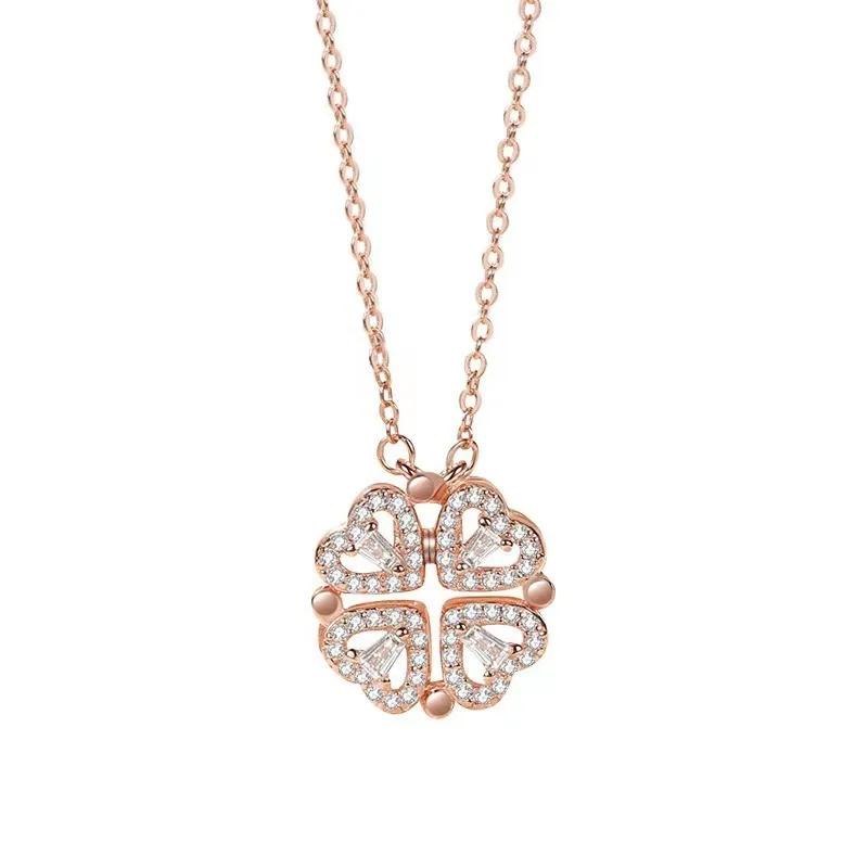 Classic Two Kinds of Wear Fashion Fold Love Heart Pendant Necklace for Women Inlaid Zircon Lucky Jewelry Girls Wendding Gift