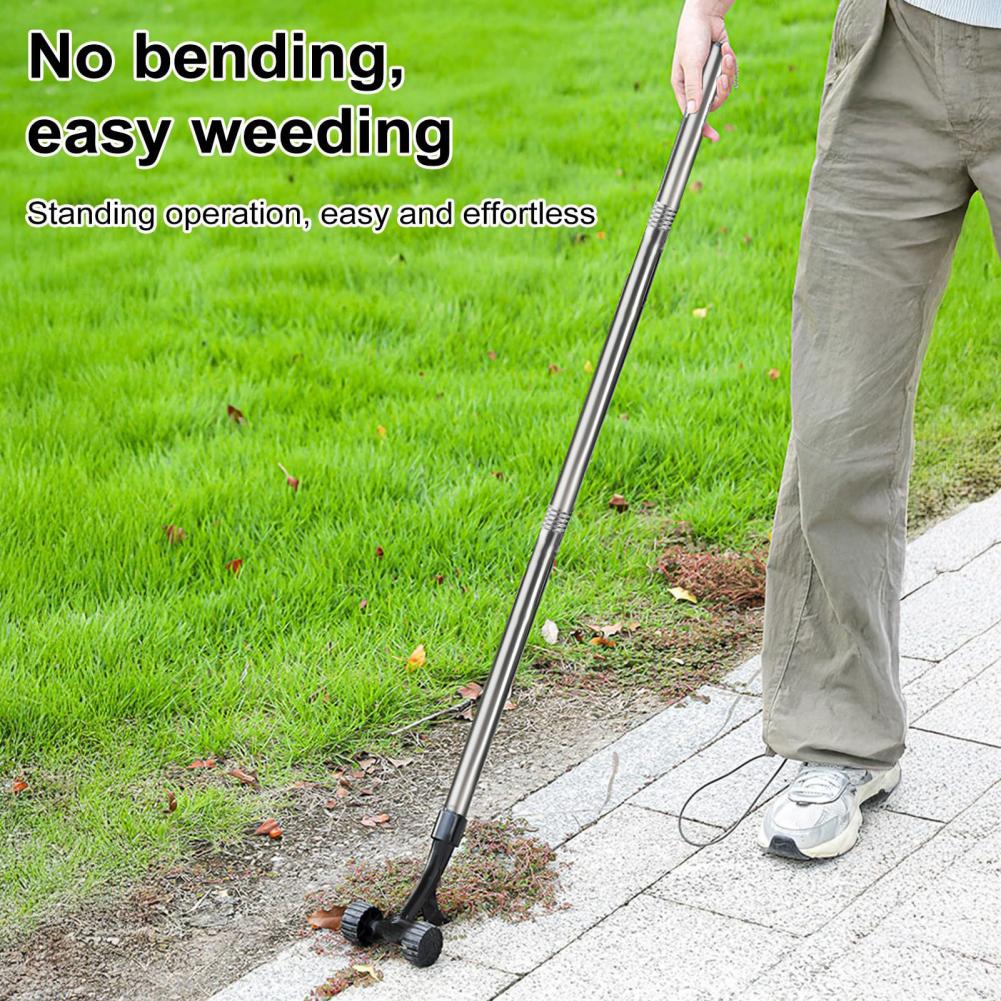 Stand-up Weed Puller with Wheels Hand Weeder Crevice Weeding Tool Wheeled Weed Remover for Sidewalk Driveways Weeds