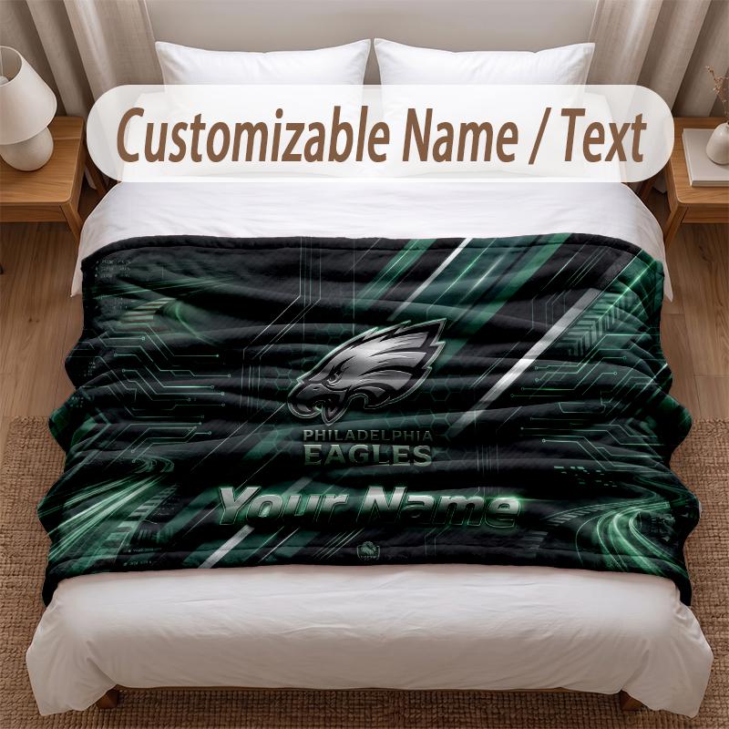 Philadelphia Eagles Printed Flannel Blanket Custom Name Text Soft Warm Throw For Bedroom Holiday Gift