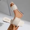 Fashion 2025 NEW Style Beaded Leather Women'S Flat Slide Sandals Square Headed Summer Sandals Beach Slippers Pearl Decoration