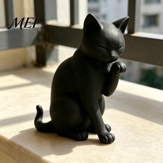 Faules Katzen-Design-Ornament Schwarzes Modell, Mini-Form-Ornament, 3D-gedruckte matte Schlafzimmer-Dekorationsfigur für Schreibtisch Eingangshalle Elegante Skulptur
