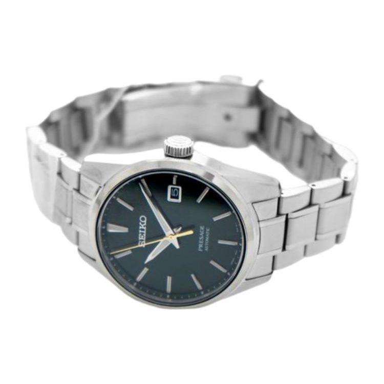 Seiko Presage Series 100M Water Resistant Date Display Large Three Hands Green Snowflake Dial Mechanical Movement Stainless Steel Bracelet SPB169J1