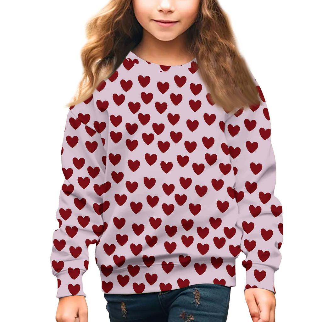 Girls Round Neck Pullovers For Kids Valentine's Day Printed Tops