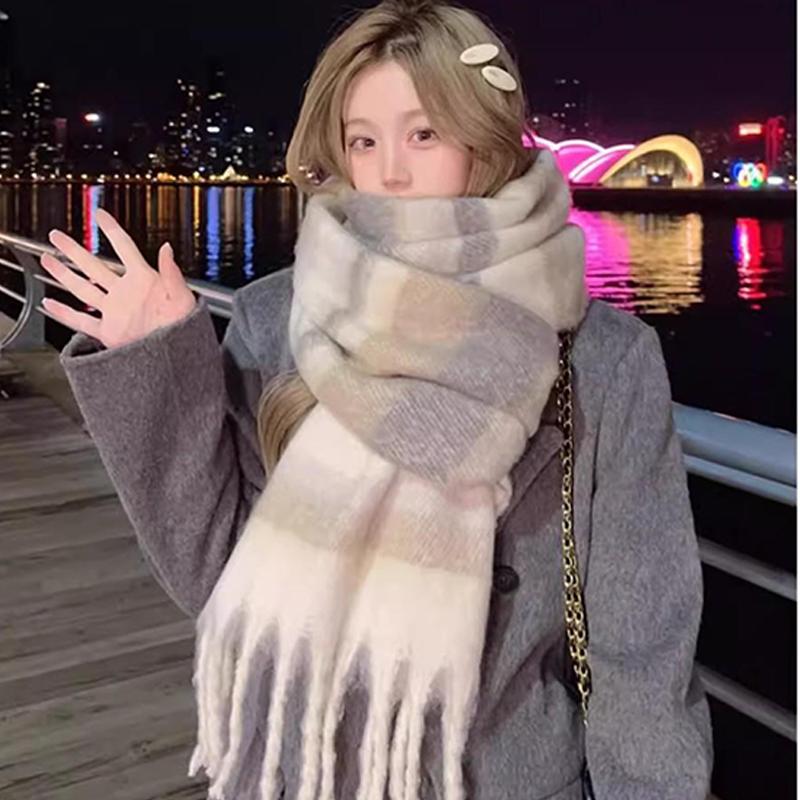 Winter Imitation Cashmere Scarf For Women Maillard High-End Korean Style Warm Retro  Versatile Thick Shawl
