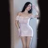 Sexy Women Off Shoulder Cute Tight Dress Oil Glossy Shiny Micro MINI Dress Sheer See Through Package Hip Sweet Maid Dress