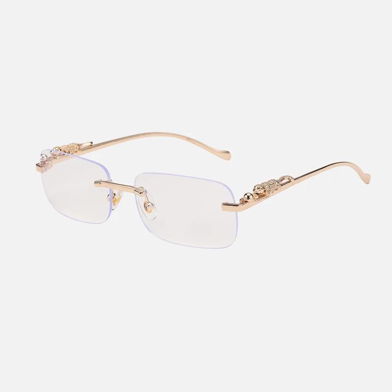 New Luxury Brand Eyewear Leopard Rimless Square Sunglasses Women Fashion Frameless Shades Female UV400 Gafas De Sol