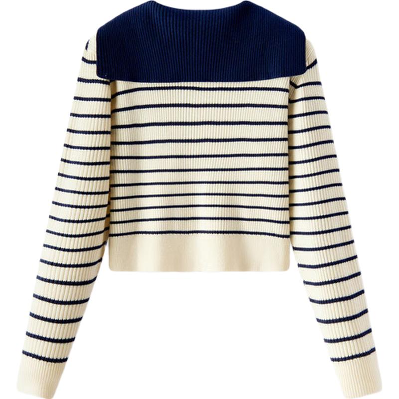 

Semir Women s Striped Sailor Collar Knit Cardigan M