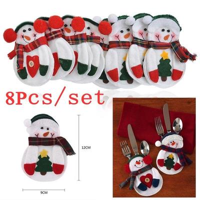 8PCS Santa Snowman Silverware Holder Pocket Holiday Party Christmas Home Decor