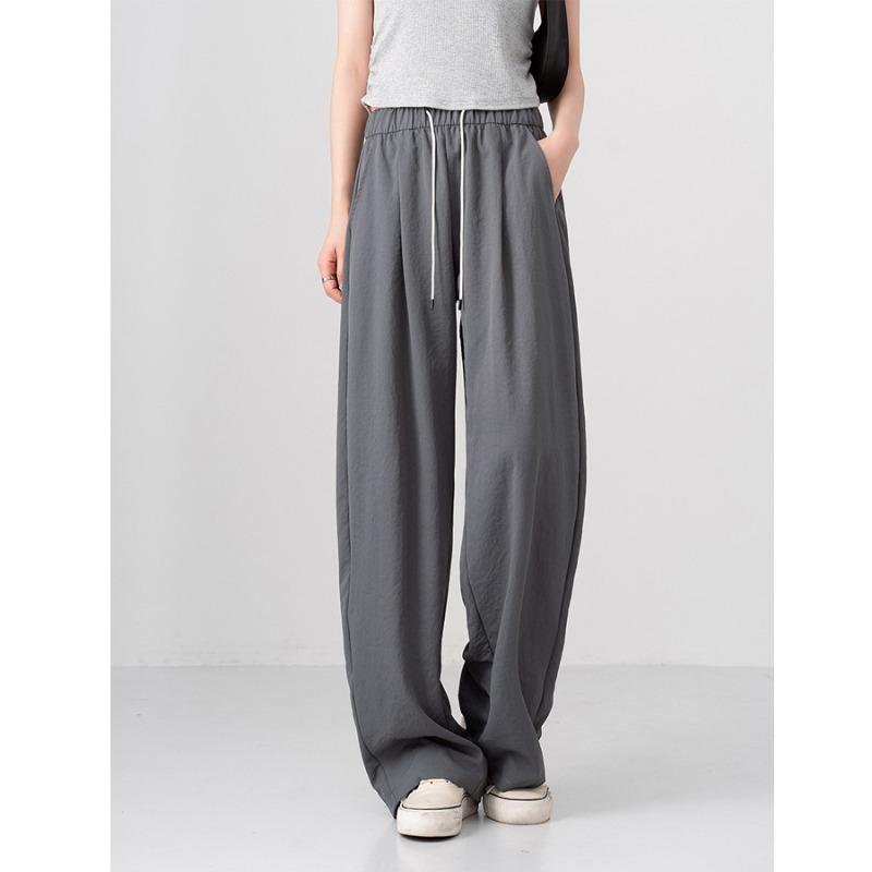 White Sports Wide-leg Straight-leg Pants Women's Summer Thin Mid-waist Drape Loose Casual Small Banana Scimitar Pants