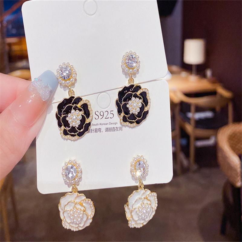 Fashion Pearl Camellia Dangle Earrings for Women's Earrings Jewelry Girl Gift Brincos