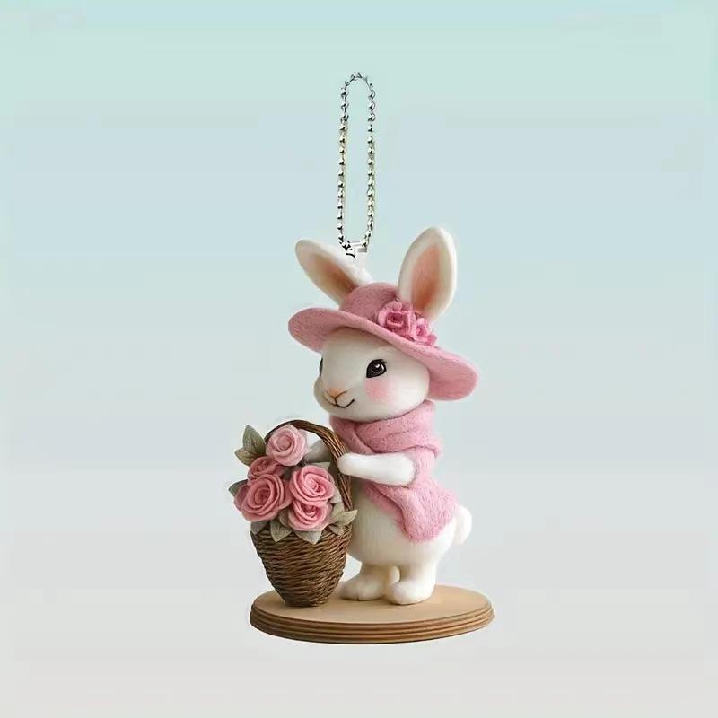 Easter Cute Bunny Acrylic 2D Pendant Keychain Accessory  For Car Rear View Mirror Backpack Porch Decoration Craft Gift