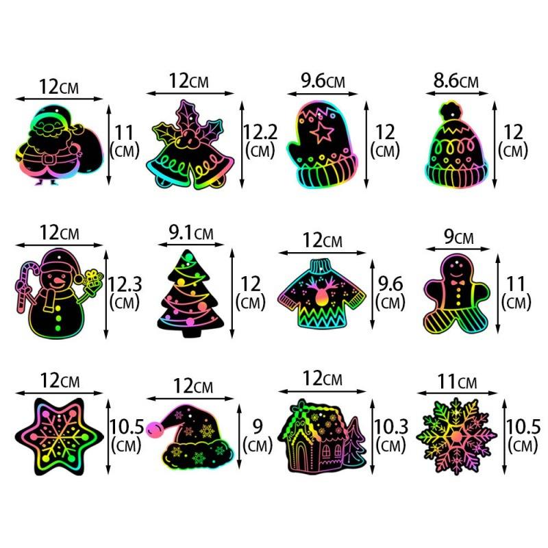 12/24/36Pcs Christmas Scratching Card DIY Art Painting Graffiti Art Christmas Tree Decoration Xmas Children Gift Festival Home Decor