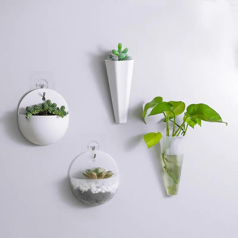 Hydroponic Wall Mounted Flowerpot Flower Vase Lazy Person Plastic Wall Mounted Green Ivy Hanging Flowerpot With Hooks Provided YLE607
