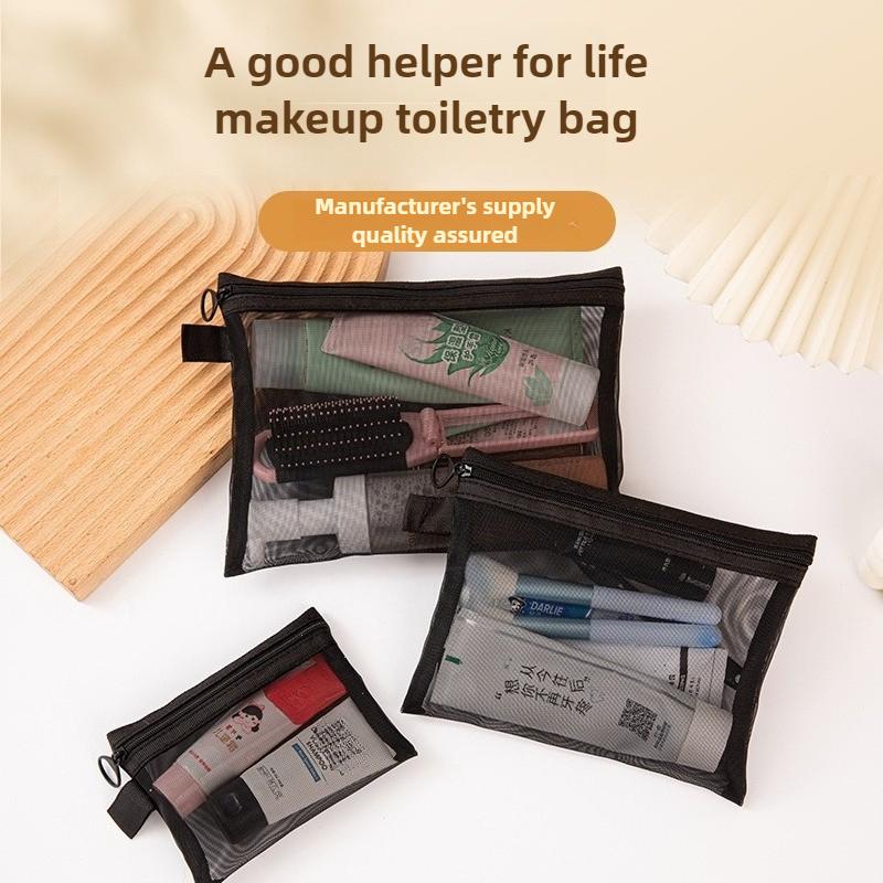 Neue Netz-Kosmetiktasche Tragbare Reißverschlusstaschen Federmäppchen Aufbewahrung Kulturbeutel Transparente Tasche Make-up-Taschen Damen