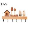 No Drill Key Hook Wooden Holder with 6 Hooks, Decorative Entryway Organizer Natural Wood Coat Rack Rack, Easy Wall Mount Installation Hanger for Home
