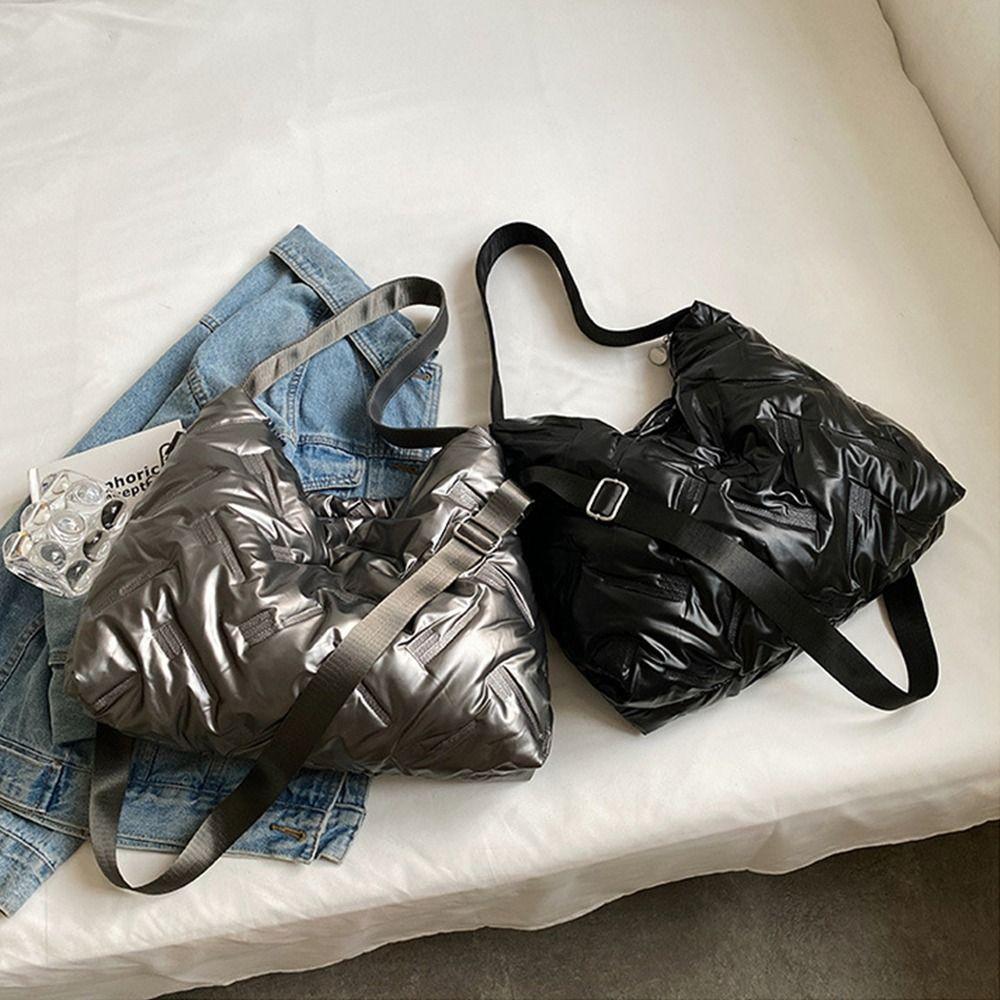 Versatile Quilted Crossbody Shoulder Bags Down Cotton Padded Large Capacity Handbags Solid Color Messenger Bag for Women Men