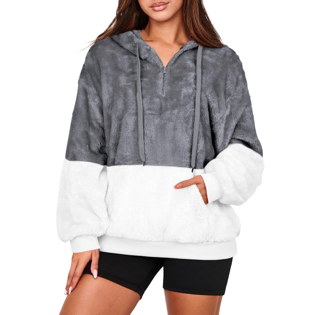 Women's Half Zip Fleece Sweatshirt Long Sleeve Loose Casual Pullover Tops Sweater