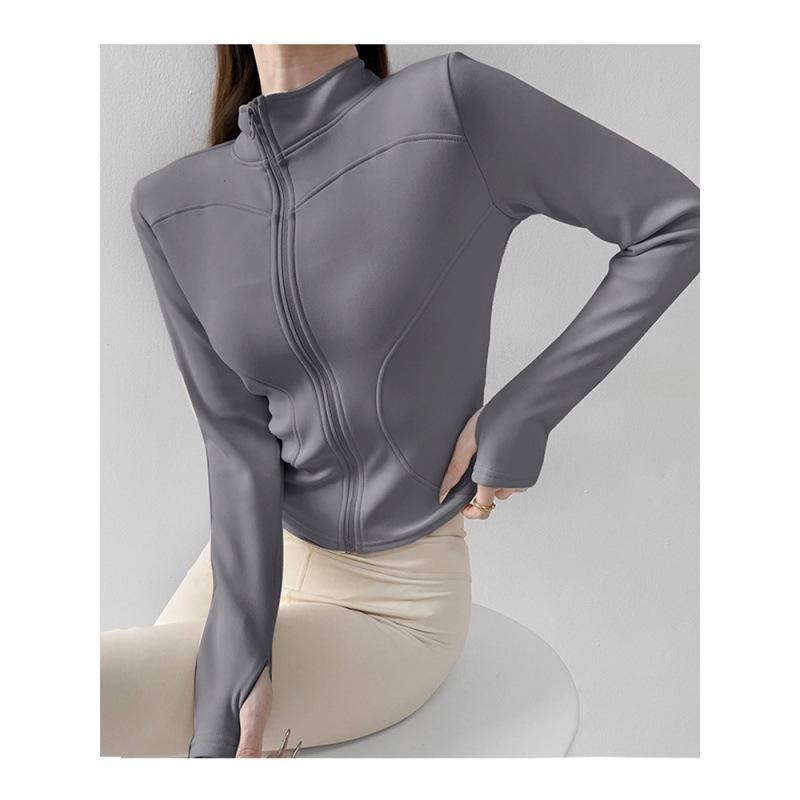 Women's Velvet Plus Long Sleeve Fitness Jacket - Slimming Stand Collar Yoga Top